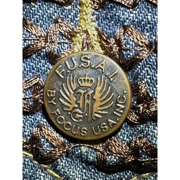 FUSAI Focus USA Mens Straight Leg 36 Streetwear Jeans Embroidered Pockets Y2K - Picture 5 of 16